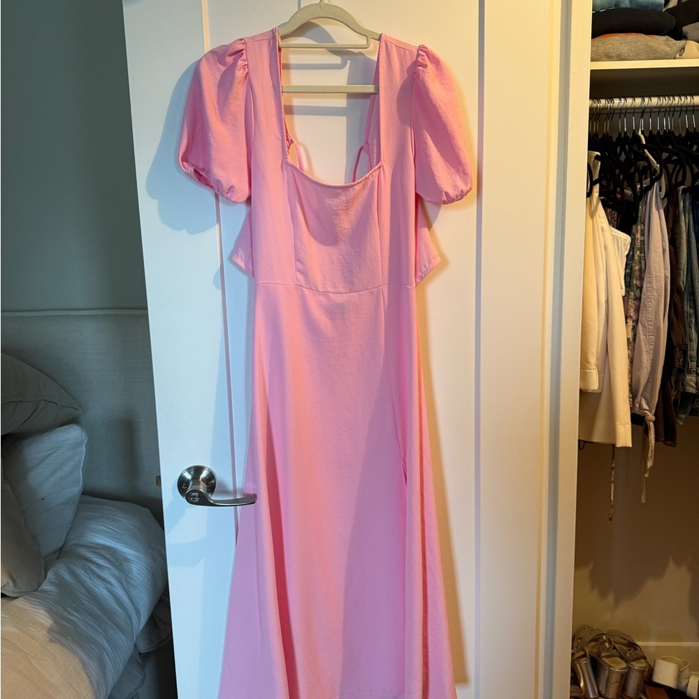 Stradivarius Pink Flutter Sleeve Maxi Sundress